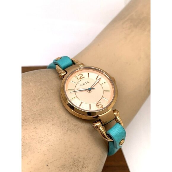 Fossil Women\'s Watch ES3744 Georgia Quartz Rose Gold Tone Blue Leather Band 26mm main image 12